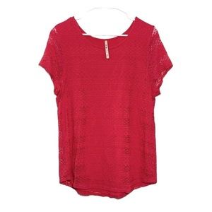Pink Lace Overlay Short Sleeve Short Size Large